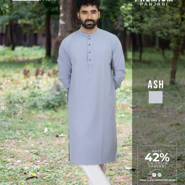 অ্যাশ কালার প্রিমিয়াম মাইক্রোস্টিজ সলিড পাঞ্জাবি