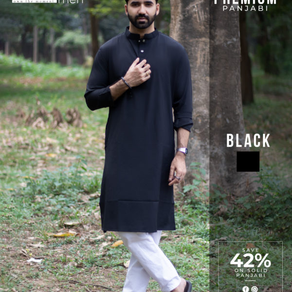 ব্ল্যাক কালার প্রিমিয়াম মাইক্রোস্টিজ সলিড পাঞ্জাবি