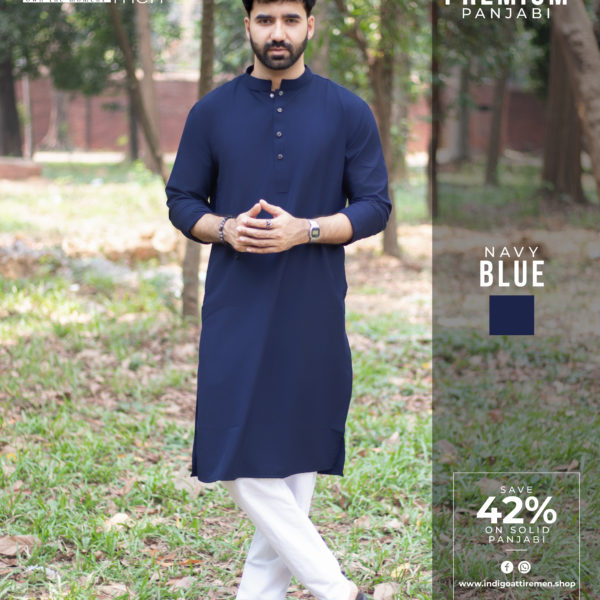 নেভি ব্লু কালার প্রিমিয়াম মাইক্রোস্টিজ সলিড পাঞ্জাবি